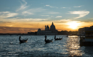 Venice, gondolas, cathedrals,sunset